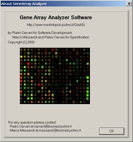 About Gene Array Analyzer Software window