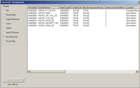 MasterDB management window