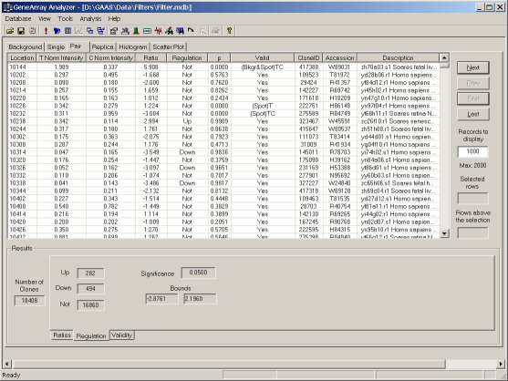 Result interface: Pair panel