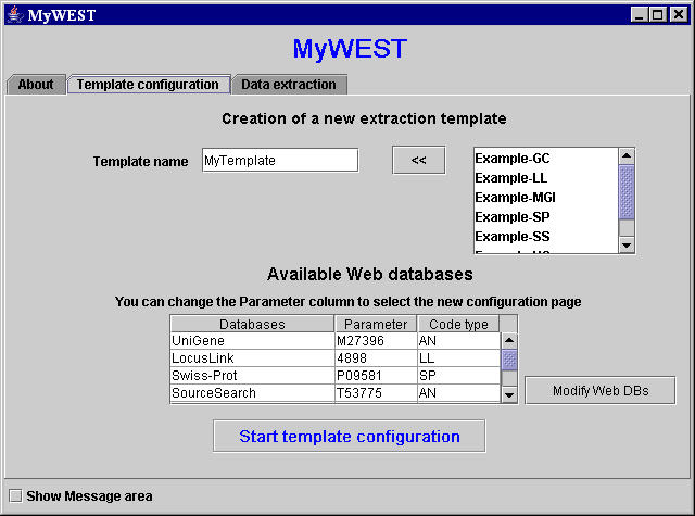 MyWEST template configuration panel