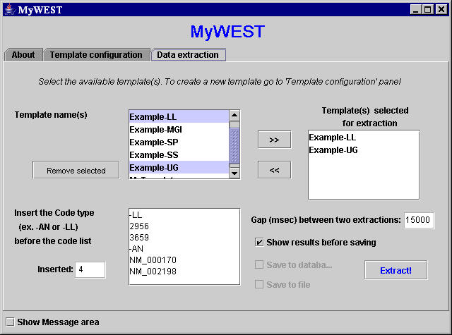 MyWEST data extraction panel