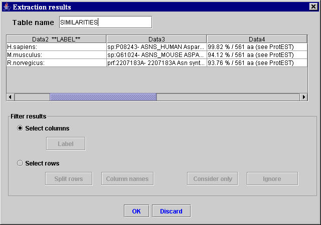 MyWEST extraction results window