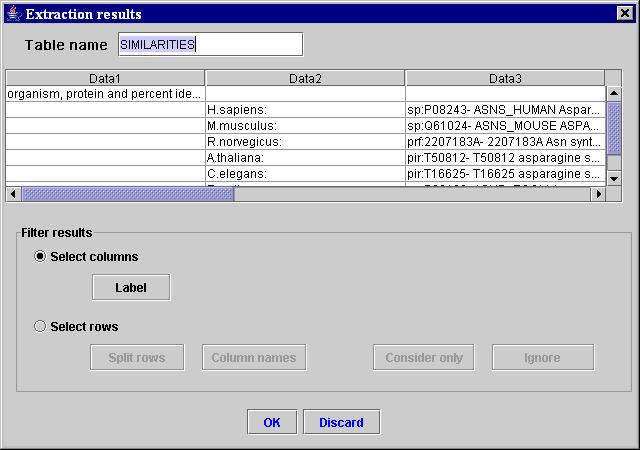 MyWEST extraction results window