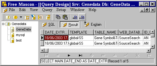 Free Mascon query result window