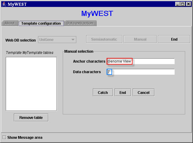 Manual selection area in MyWEST template building interface
