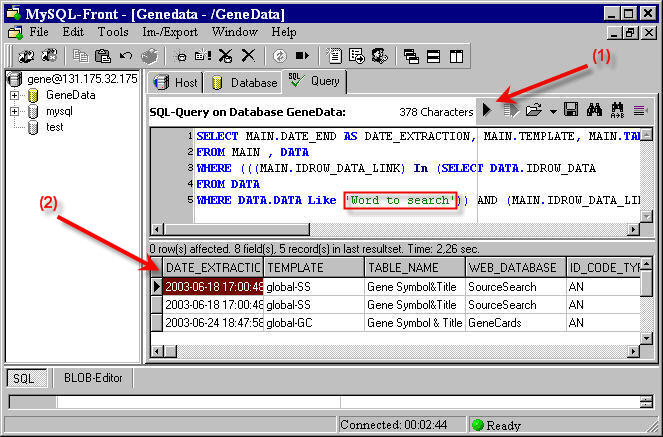 MySQL Front parametric SQL query