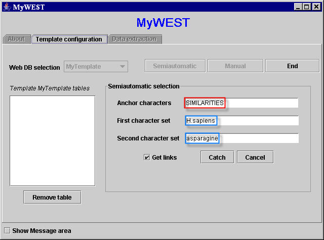 Semiautomatic selection area in MyWEST template building interface