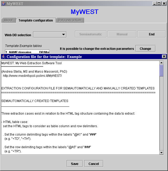 Template extraction configuration file modification