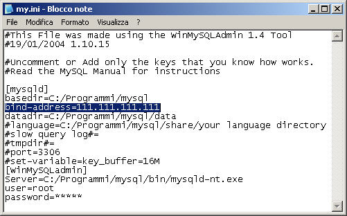 MySQL binding option in my.ini configuration file