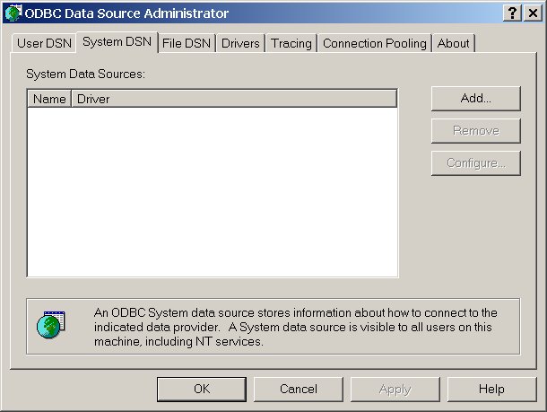 ODBC Data Source Administrator window